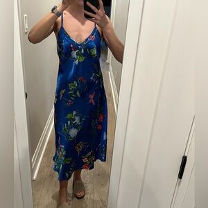 Vintage 90s Floral Blue Slip Dress